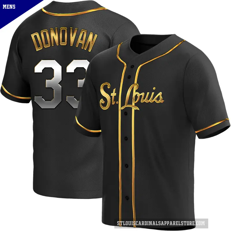 Men's No.33 Brendan Donovan St. Louis Cardinals Gold Replica Black en Alternate Jersey
