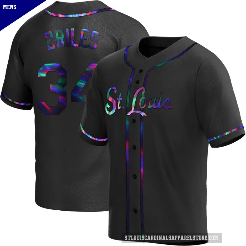 Men's No.34 Nelson Briles St. Louis Cardinals Black Replica Holographic Alternate Jersey