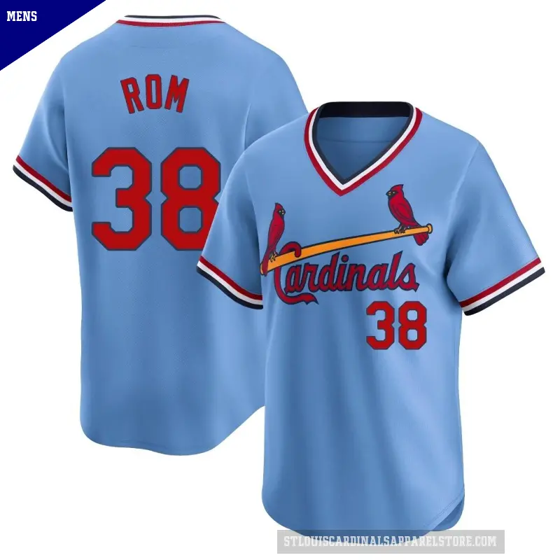 Men's No.38 Drew Rom St. Louis Cardinals Light Blue Limited Cooperstown Collection Jersey