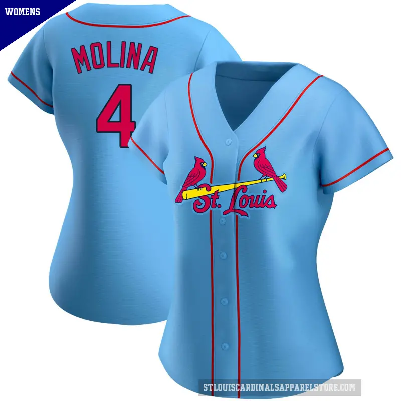 Women's No.4 Yadier Molina St. Louis Cardinals Light Blue Replica Alternate Jersey