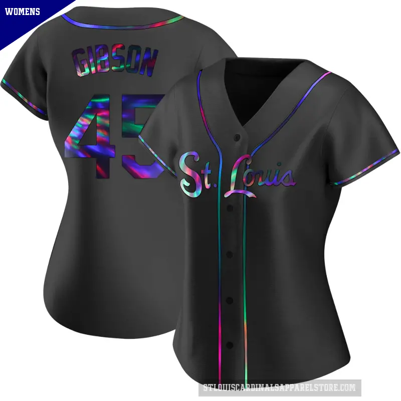 Women's No.45 Bob Gibson St. Louis Cardinals Black Replica Holographic Alternate Jersey