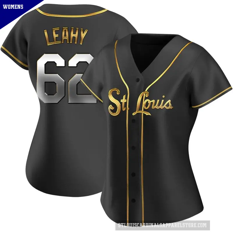 Women's No.62 Kyle Leahy St. Louis Cardinals Gold Replica Black en Alternate Jersey