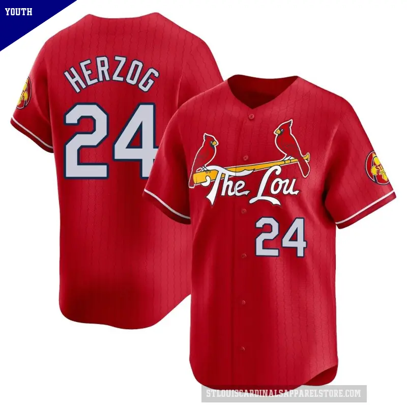 Youth No.24 Whitey Herzog St. Louis Cardinals Red Limited 2024 City Connect Jersey