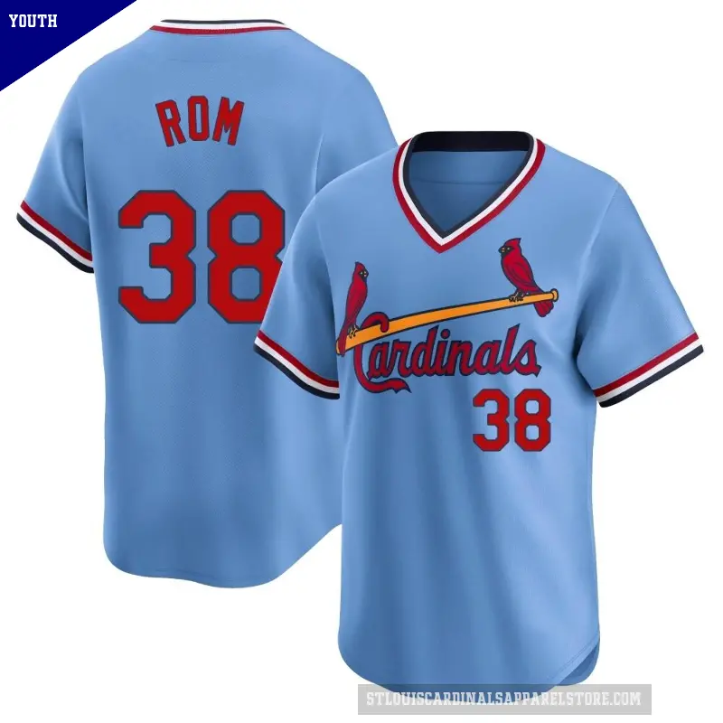 Youth No.38 Drew Rom St. Louis Cardinals Light Blue Limited Cooperstown Collection Jersey