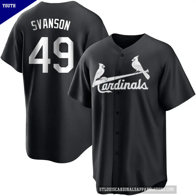 Youth No.49 Matthew Svanson St. Louis Cardinals Black/White Replica Jersey