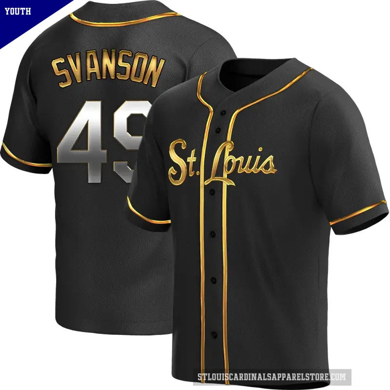 Youth No.49 Matthew Svanson St. Louis Cardinals Gold Replica Black en Alternate Jersey