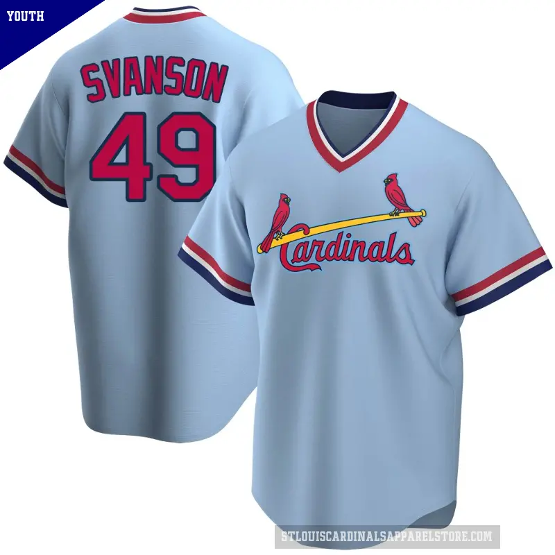 Youth No.49 Matthew Svanson St. Louis Cardinals Light Blue Replica Road Cooperstown Collection Jersey