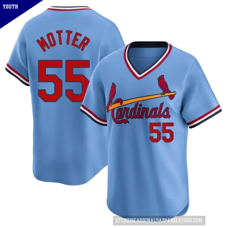 Youth No.55 Taylor Motter St. Louis Cardinals Light Blue Limited Cooperstown Collection Jersey